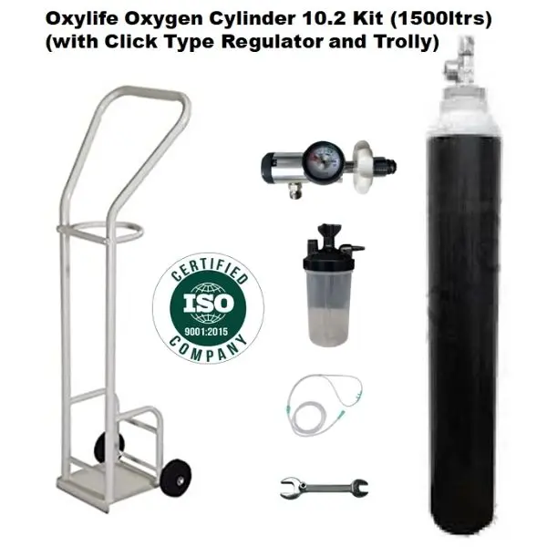 Oxylife 10.2 Ltr Oxygen Cylinder Kit with Trolley