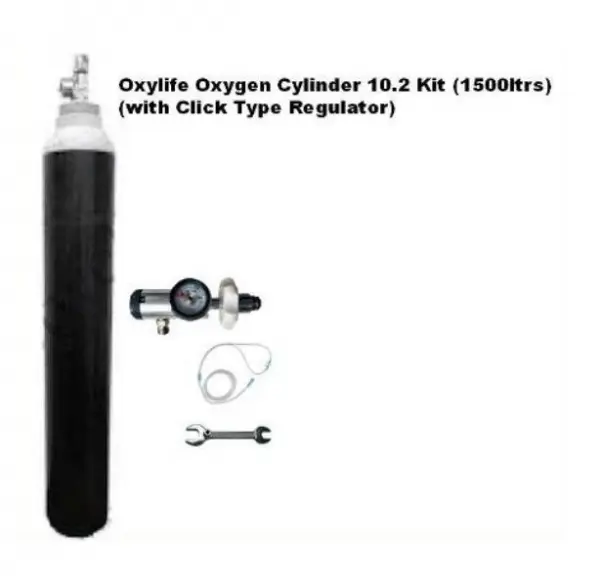Oxylife 10.2 Oxygen Cylinder Kit | Refillable Portable Oxygen Kit for Home & Clinical Use