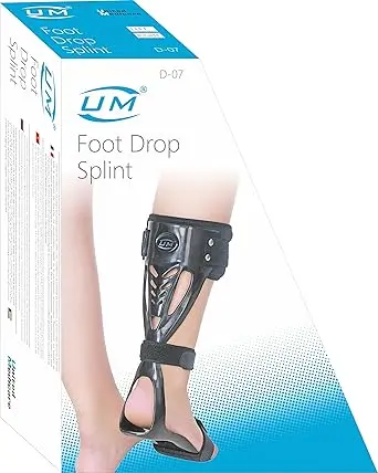 UM Black Adjustable Foot Drop Splint for Walking – Neoprene AFO, Medium–Large (Left/Right)