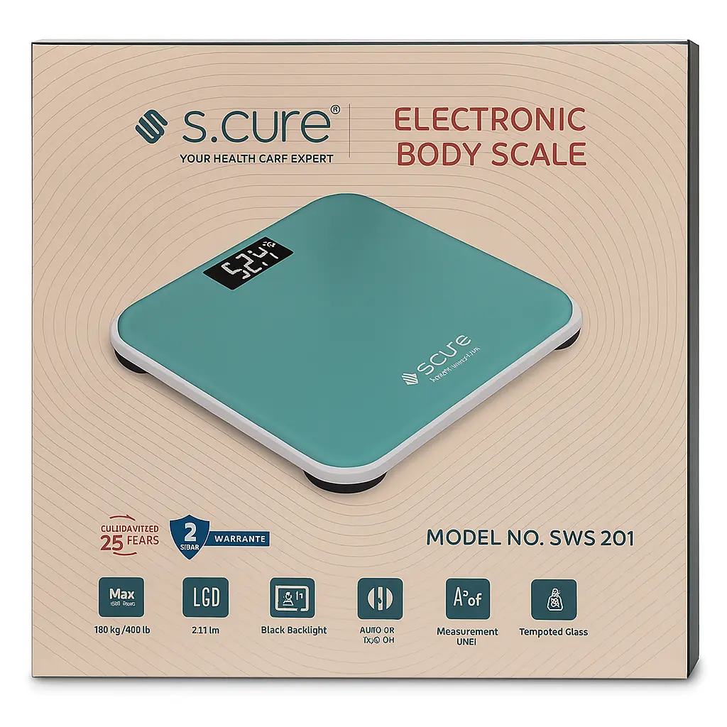 S.Cure Digital Weight Scale for Home – High Accuracy, Slim Glass Design (Free Acupressure Wooden Ball)