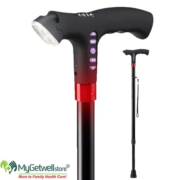 Height Adjustable Multi Functional Walking Stick with Light, Alarm & Radio