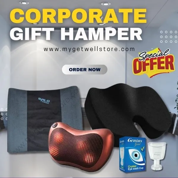 Wellness Comfort Combo – Pillow Massager, Coccyx Cushion, Back Rest & Eye Wash Cup