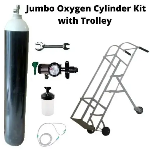 Jumbo Oxygen Cylinder Kit with Click Type Regulator & Trolley