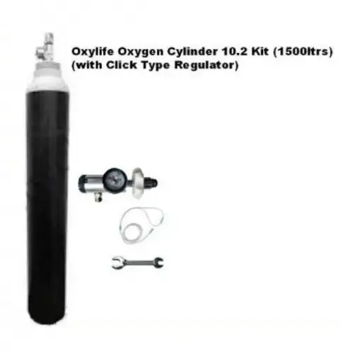 Oxylife 10.2 Oxygen Cylinder Kit | Refillable Portable Oxygen Kit for Home & Clinical Use