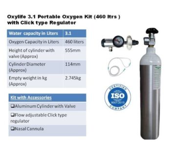 Oxylife 3.1 Ltrs.Portable oxygen Kit with Click type regulator